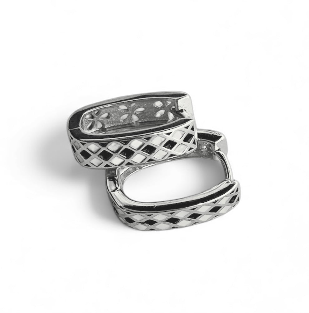 Black/White Rectangle Grid Huggie