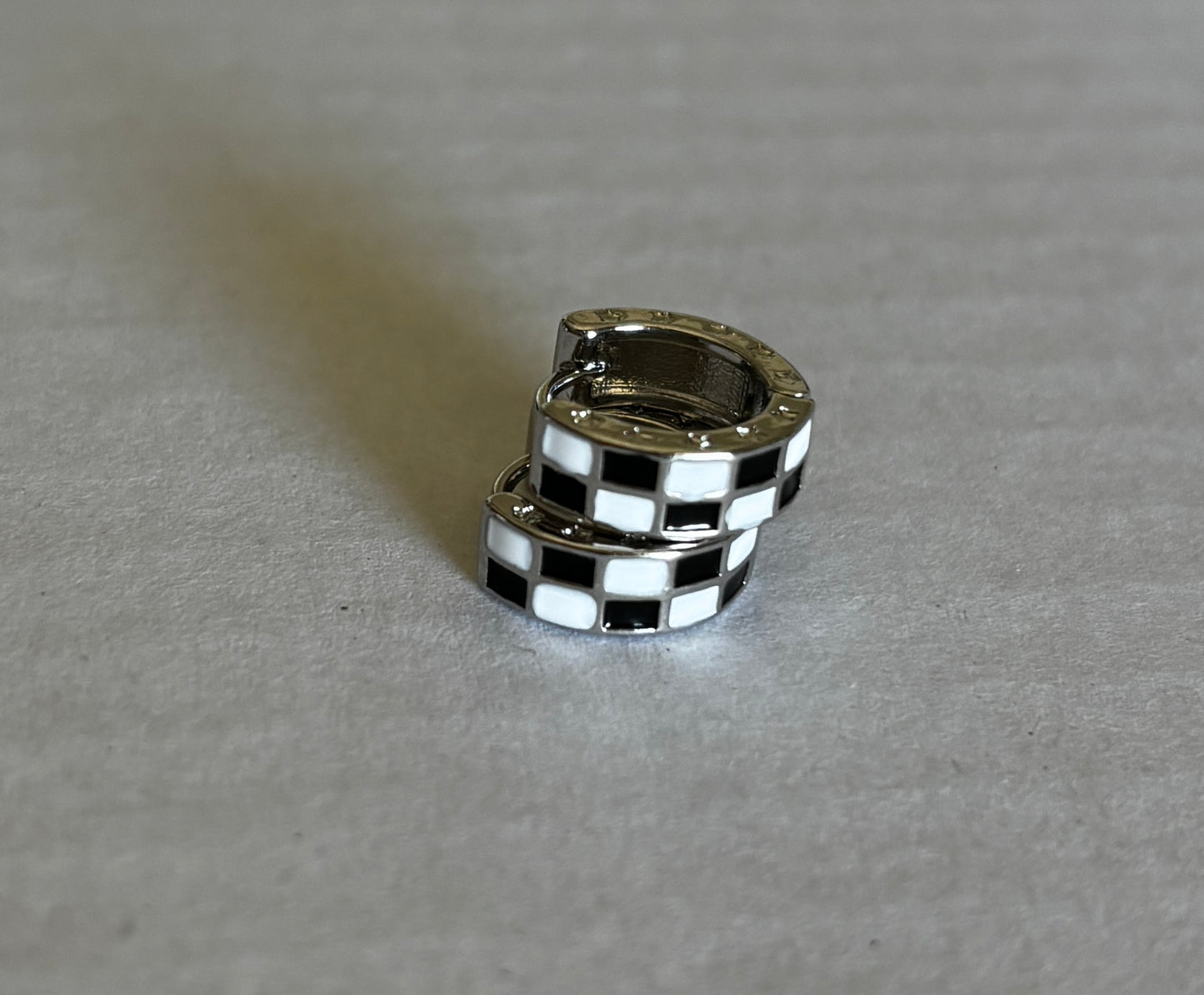 Sterling Silver Black Checkered Huggie