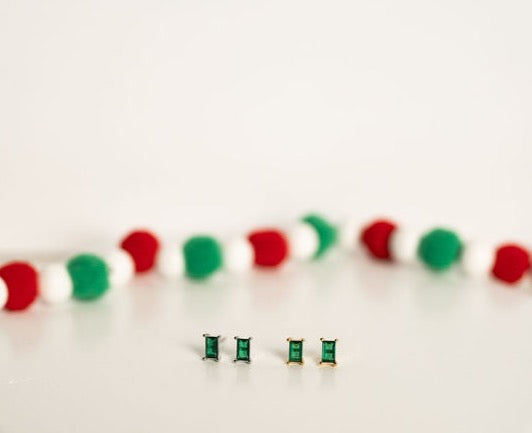 Sterling Silver Emerald Green Rectangle Studs
