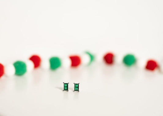 Sterling Silver Emerald Green Rectangle Studs